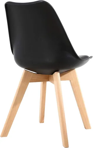 Vista 6 de LSSBOUGHT Sillas de comedor de estilo moderno, silla de plástico Shell Lounge con asiento acolchado suave y patas de madera maciza, juego de 4 Negro