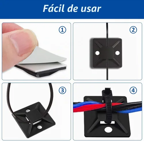 Vista 5 de Kit de soportes de cable con pegamento trasero autoadhesivo fuerte - 100 piezas de clips de gestión de cables con bridas de 6 pulgadas, soportes