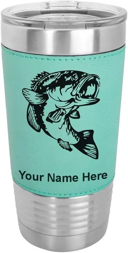 Vista 20 de LaserGram Vaso aislado al vacío de 20 onzas, pez bajo, grabado personalizado incluido (piel sintética, estilo béisbol)