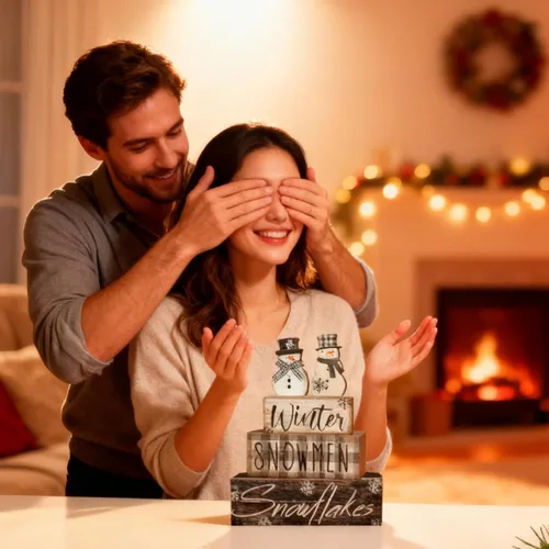 Vista 6 de 4 piezas de decoraciones navideñas para interiores - Decoración de mesa de muñeco de nieve de invierno de madera para el hogar - Centro de mesa