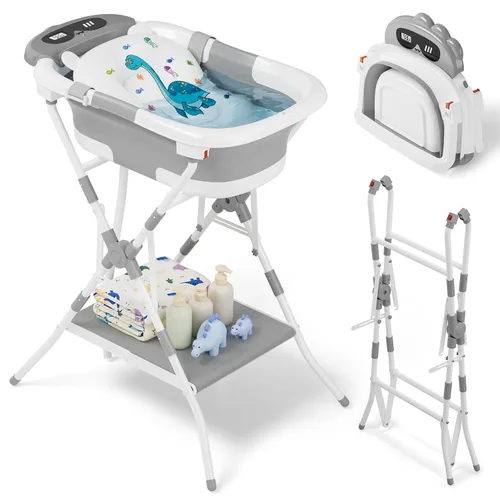 Vista 12 de AVIDOR Bañera de bebé 2 en 1 con soporte para recién nacidos y bebés, bañera plegable para bebés, regalos de baby shower para nuevos padres, gris