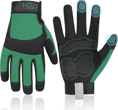 Vista 11 de HANDLANDY Guantes de trabajo para mujer, guantes de jardinería de cuero transpirable para mantenimiento de patio, protección de manos con pantalla