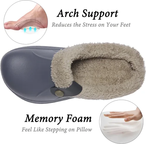 Vista 3 de ChayChax - Pantuflas impermeables para mujeres y hombres, con forro de piel, zapatos de jardín de invierno, pantuflas cálidas para interiores