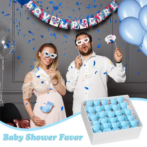 Vista 4 de Buryeah Juego de 48 regalos de oso para baby shower para invitados, jabón de oso pequeño con etiquetas de agradecimiento, jabón hecho a mano