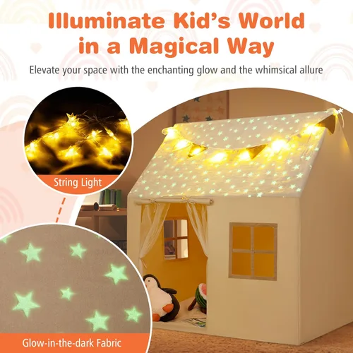 Vista 2 de Costzon Tienda de campaña para niños con alfombrilla acolchada, castillo para niños pequeños con cuerda ligera, tela que brilla en la oscuridad