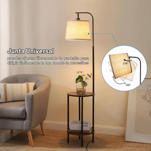 Vista 3 de DEWENWILS Lámpara de pie con mesa adjunta, mesita de noche estrecha de estilo granja, mesa auxiliar lateral de madera, lámpara de lectura ajustable