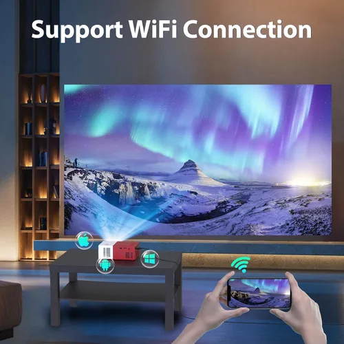 Vista 2 de Proyector con WiFi y Bluetooth, mini proyector portátil 1080P HD 170 pulgadas, proyector de película, proyector para exteriores compatible
