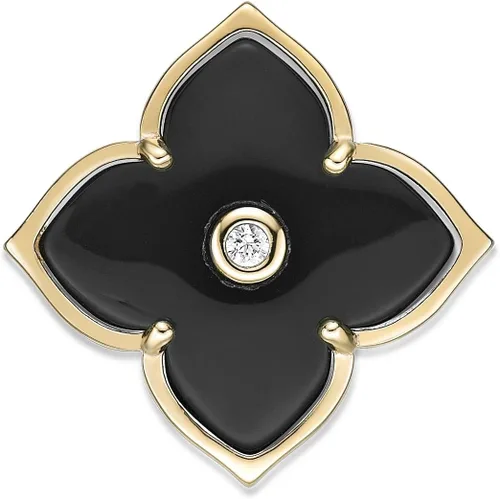 Vista 2 de Lavari Jewelers Anillo de flor de ónix negro o nácar y circonita cúbica para mujer, en plata de ley 925 con chapado en oro, aniversario, tallas 6 a 8