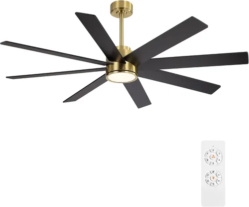 Vista 12 de WINGBO Ventiladores de techo CC grandes de 72 pulgadas con luces y control remoto, 3 varillas descendentes, 8 cuchillas de madera contrachapada