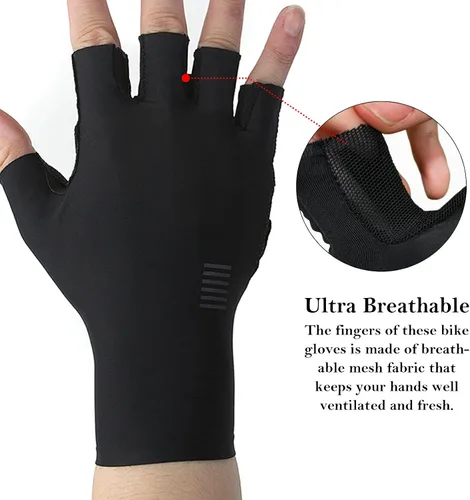 Vista 2 de YKYWBIKE Guantes de ciclismo transpirables, guantes deportivos acolchados de medio dedo, guantes de ciclismo antideslizantes, guantes de bicicleta