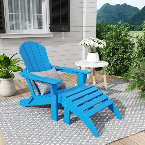 Vista 53 de WestinTrends Malibu - Silla de salón para exteriores, juego de 2 sillas Adirondack con otomana, sillas plegables de madera de polietileno para todo