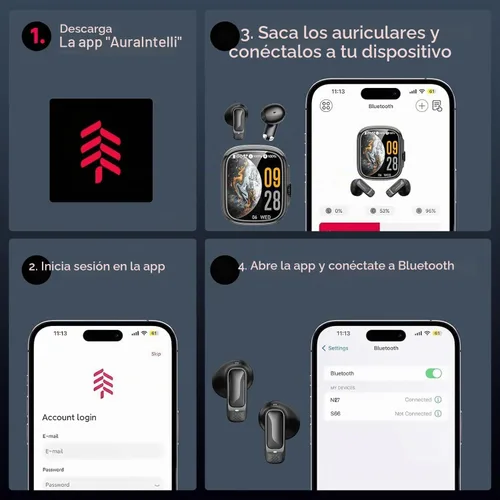 Vista 9 de Auriculares inalámbricos inteligentes, 2026 nuevos NE70 Pro AI Traducción con funda de pantalla táctil LCD, Bluetooth 6.0, 60 horas de reproducción