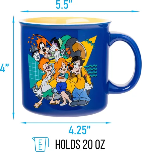 Vista 2 de Silver Buffalo - Taza de cerámica de campamento de A Goofy Movie de Disney, diseño retro con Goofy, Max Goof, Roxanne y Bobby Zimmeruski, 20 onzas