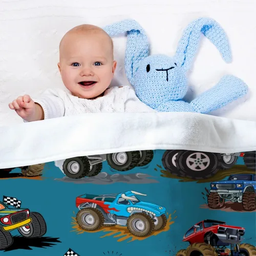 Vista 100 de Manta de bebé con texto en inglés «Just A Boy Who Loves Trucks» para niños y niñas, manta súper suave para envolver al recién nacido, acogedora