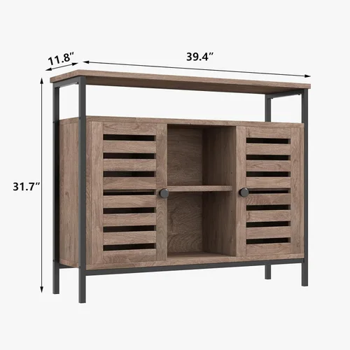 Vista 2 de Armario de cocina con almacenamiento, gabinete de barra de café, 2 puertas, 4 estantes abiertos, marrón