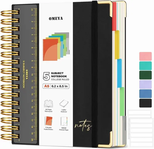 Vista 17 de Cuaderno espiral de cuero con 5 temas: cuaderno de tapa dura con rayas Verde