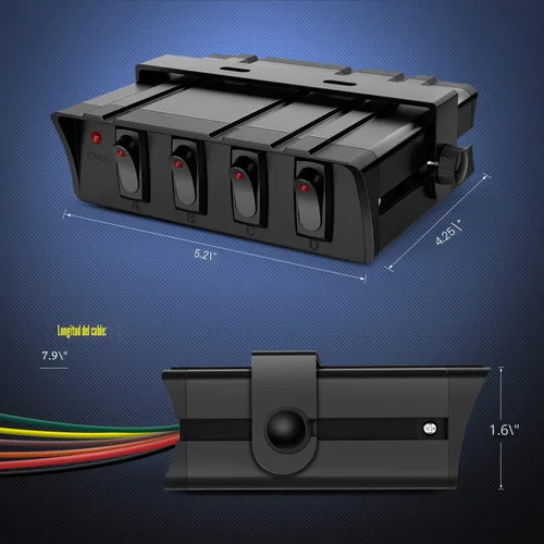 Vista 3 de Nilight Caja de Interruptores Basculantes de 4 Posiciones Panel de Conmutación SPST 12V 24V 20A 40Amp Máx para Automóviles Coches Vehículos Barcos
