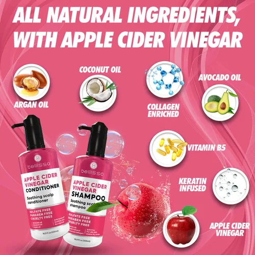 Vista 6 de BELLISSO Set de champú, acondicionador, mascarilla capilar y suero de vinagre de manzana