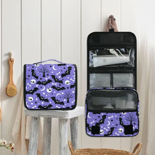 Vista 4 de MNSRUU Hanging Toiletry Bag Bats Satellites Skulls and Trees Travel Makeup bag for Toiletries Portable Travel Toiletry Organizer Cosmetic Bags with