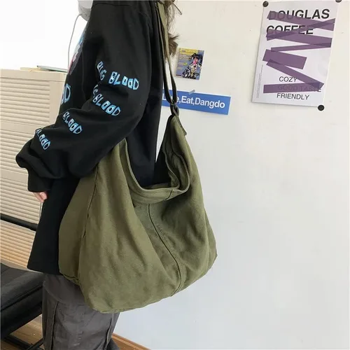 Vista 2 de Bolso de mano casual para mujer, bolso de mano Classiclote, bolso cruzado de lona vintage para mujer, Verde militar, Classiclote, vintage