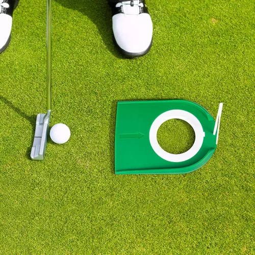 Vista 4 de Hooqict Taza de golf y bandera para práctica en interiores, ayudas de entrenamiento de plástico para niños y adultos, para interiores y exteriores