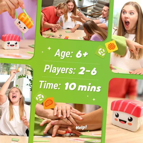 Vista 6 de Super Sushi – Divertido Juego de Mesa Familiar - Hilarantísimo Juego de Cartas de Emparejamiento para Fiestas Familiares para Niños, Adolescentes