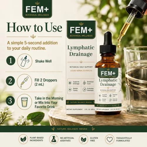 Vista 7 de Fem Gotas de drenaje linfático, fórmula herbaria de bienestar diario, 2 onzas líquidas/2 fl oz