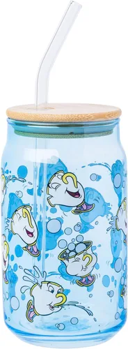 Vista 13 de Silver Buffalo Disney Alice in Wonderland Tarro de vidrio con tapa de bambú y pajita de vidrio, 16 onzas