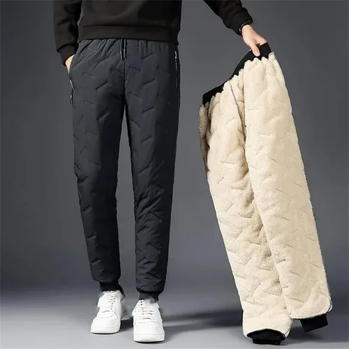Vista 4 de Pantalones deportivos unisex con forro polar de lana de cordero, pantalones de forro polar de invierno, pantalones deportivos gruesos y cálidos