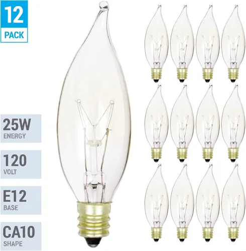 Vista 2 de (Paquete de 12) candelabro transparente (E12) punta de llama 120 V decorativa, 25watts, 120 volts