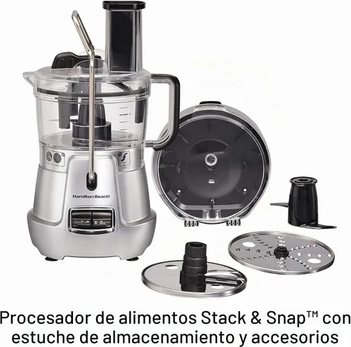 Vista 5 de Hamilton Beach Stack & Snap - Procesador de alimentos y picador de verduras de 8 tazas con cuchilla ajustable, raspador de tazón integrado y estuche