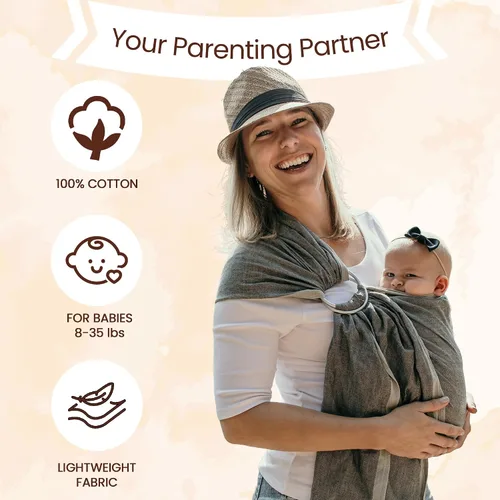 Vista 5 de Hip Baby Wrap Portabebés con anillo – Portabebés cruzado, regalo ideal para baby shower, tela suave y transpirable, ligero ajustable para bebés a