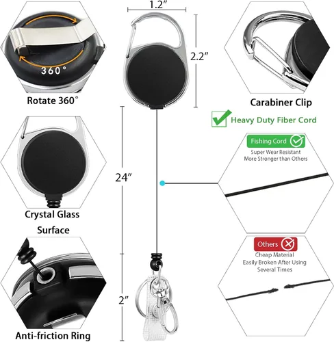 Vista 5 de Giancomics Soporte para tarjetas de identificación negro con cordón, cordones para insignias de identificación con carrete de insignia retráctil