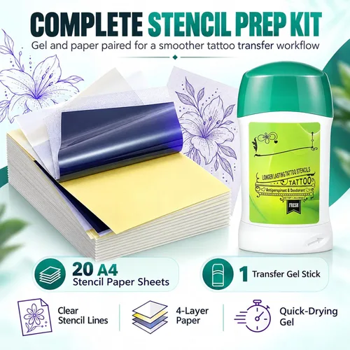 Vista 2 de Papel de plantilla de tatuaje con kit de gel de transferencia