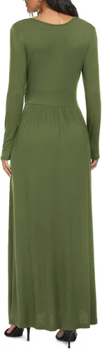 Vista 4 de LILBETTER - Maxi vestido informal, de manga larga, cuello en V, holgado, liso y largo para mujer