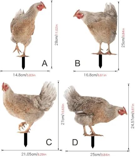 Vista 6 de HANABASS Juego de 4 estacas decorativas de acrílico para jardín, estatuas de gallina, decoración de gallina, gallo y animales para patio trasero