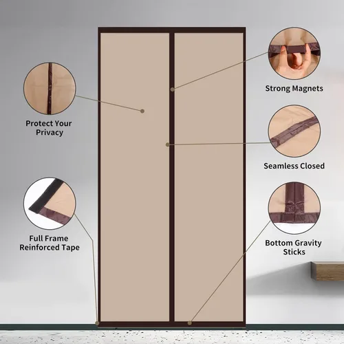 Vista 3 de Cortina de puerta con aislamiento magnético, cubierta térmica para puerta, cierre automático, puerta de privacidad de cierre automático para aire