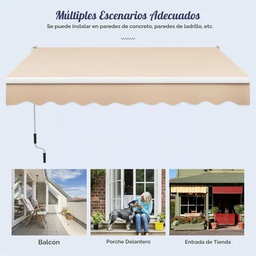 Vista 9 de Giantex Toldo retráctil para patio – Refugio solar de 8 x 6.6 pies con manivela manual fácil, estructura metálica de alta resistencia, toldo Beige