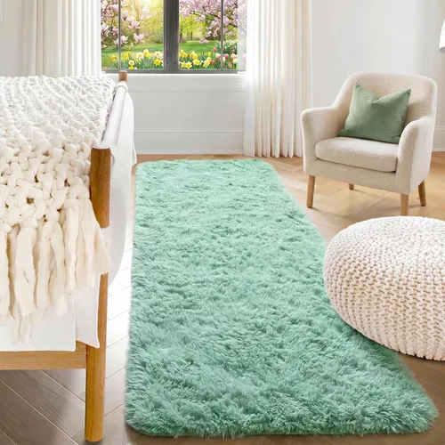 Vista 91 de ONASAR - Alfombra de pasillo negra de 2 x 6 pies, esponjosa, lavable, ultrasuave, afelpada, peluda, tapete para bebés, dormitorio de niños, armario