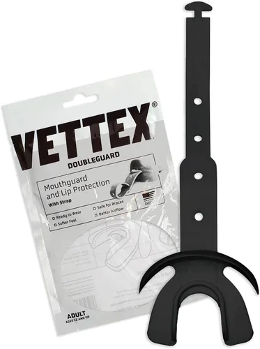 Vista 26 de Vettex Doubleguard Protector bucal con Protección de Labios - Adulto, Aguamarina Football, Lacrosse, MMA, Boxing, Adjustable Helmet Strap, Braces