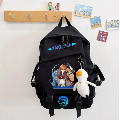 Vista 2 de Genshin Impact Zhongli - Mochila de anime para adolescentes y adultos 16 pulgadas con linda muñeca de pato Shenhe One Size177x125x51with a duck doll