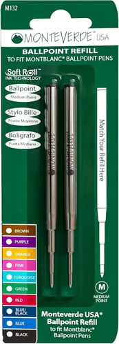 Vista 19 de Monteverde Recambio de bolígrafo para adaptarse a Montblanc, mediano, negro, paquete de 2 Recambio de bolígrafo suave y confiable hecho