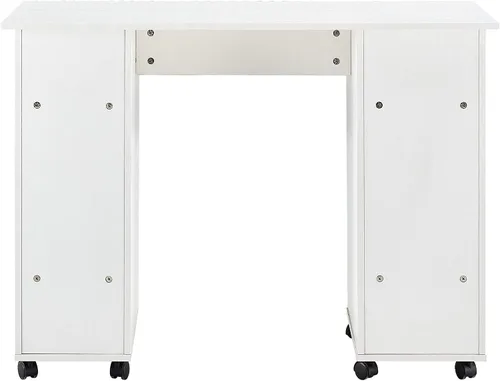 Vista 3 de Escritorio de manicura de uñas para técnico, estación de mesa de uñas de spa de salón de madera con gabinete, cajones, ruedas controlables (blanco)
