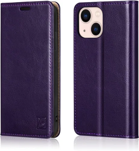 Vista 46 de Belemay Funda tipo cartera compatible con iPhone 8 Plus, de piel de vaca auténtica, funda tipo folio (funda interior de TPU suave), ranuras