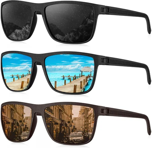 Vista 55 de KALIYADI Gafas de sol polarizadas para hombre, gafas de sol ligeras con protección UV para conducir, pescar y jugar golf (3 unidades) Negro