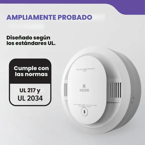 Vista 7 de Kidde - Detector de humo y monóxido de carbono, funciona con pilas AA, alertas de voz, indicadores de luz de advertencia LED, 30CUDR-V