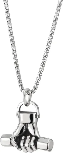 Vista 4 de Collar con colgante de mancuernas de acero para hombre con cadena de 30 pulgadas, oro plateado
