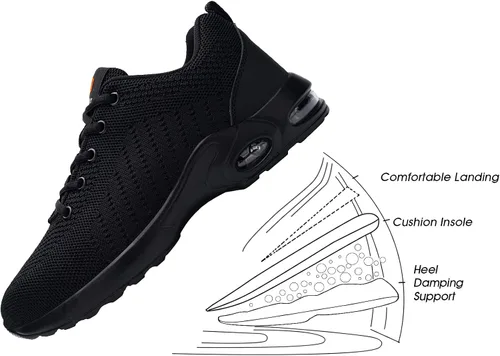 Vista 5 de FENLERN - Zapatos con punta de acero para mujer, tenis de seguridad ligeros con amortiguación de aire, zapatos de trabajo resistentes, fáciles