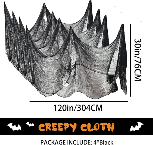 Vista 3 de Paquete de 4 paños espeluznantes de Halloween, tela espeluznante de gasa espeluznante, 30 x 120 pulgadas, tela espeluznante, decoración para casas
