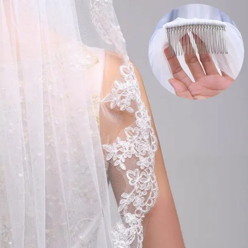 Vista 3 de Snadulor Velo de novia de boda con peine de 1 nivel, velo corto de boda, accesorios para el cabello de novia.